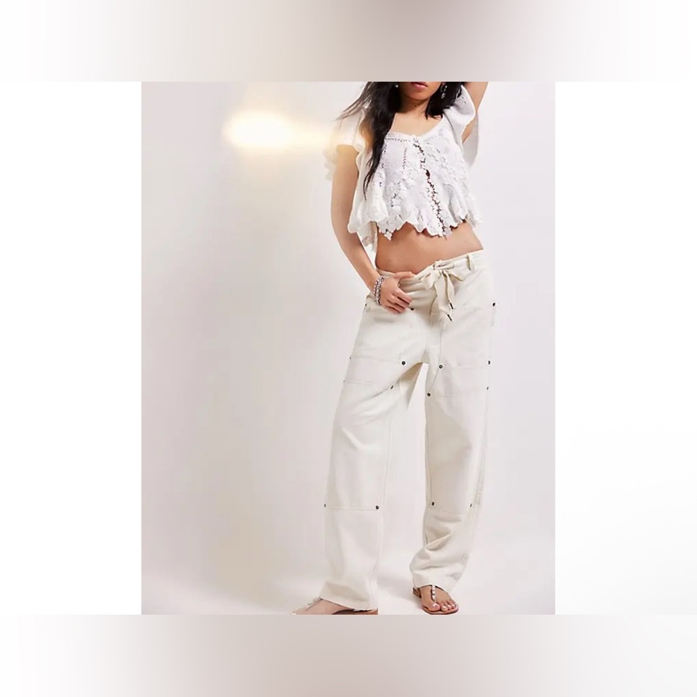 NWT Free People We the Free Hayden Pull On Pants barnacle island ivory - medium